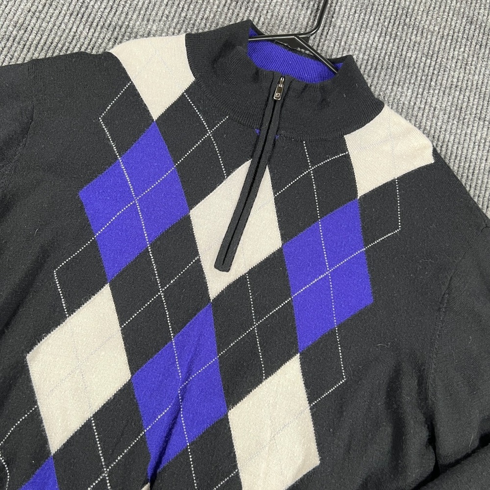 FootJoy Wool Golf Sweatshirt Mens XL Extra Large Black Argyle Diamond 1/4 Zip
